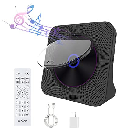 Portable CD Player, Personal CD Player Rechargable Home Audio with Bluetooth & Remote Control FM Radio Built-in HiFi Speakers LCD Display MP3 Headphone Jack AUX Input Output