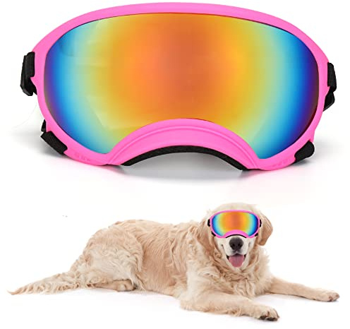 Large Dog Sunglasses Dog Goggles Pet Glasses Pet Eyewear with Adjustable Strap,Glasses for Medium Large Dog Swimming Skating Glasses UV Proof Windproof Dustproof