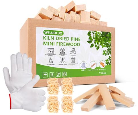 WFLUOLUO Mini Bois de Chauffage séché au Four avec Allume-feu et Gants, Longueur de 12,7 cm, idéal pour poêle Solo Mesa & Mesa XL, Foyer de Table, Four à Pizza, Bois de grillade du Bois