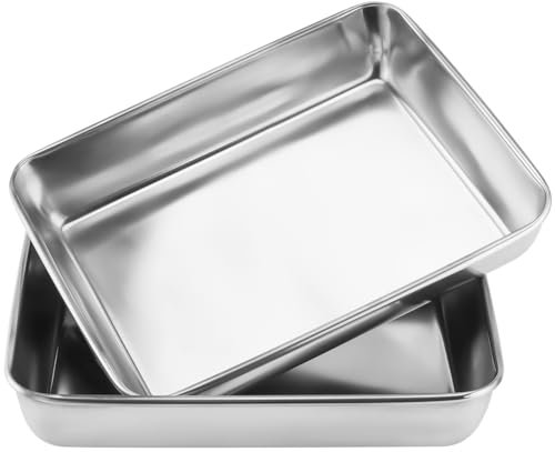 ZOENHOU Lot de 2 Plat a Four rectangulaires profondes en acier inoxydable, Plaque de Cuisson Noir, 30 x 25 x 5 cm, pour pâtisserie, rôtir, servir