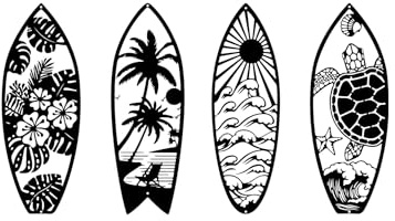 4 st metall surfbräda väggdekor sommar tropisk surfbräda strandskyltar väggkonst palmträd väggkonst sköldpadda rum dekoration bräda väggdekor sommar tropisk surfbräda strandskyltar