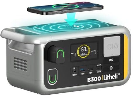 Litheli Portable Power Station, 300Wh Solar Generator (Solar Panel Optional) with 32Wh U-Battery Pack, 200W 6-Port Powerhouse, 2 AC Outlets, 60W USB-C PD Output, for Outdoor Camping, RV