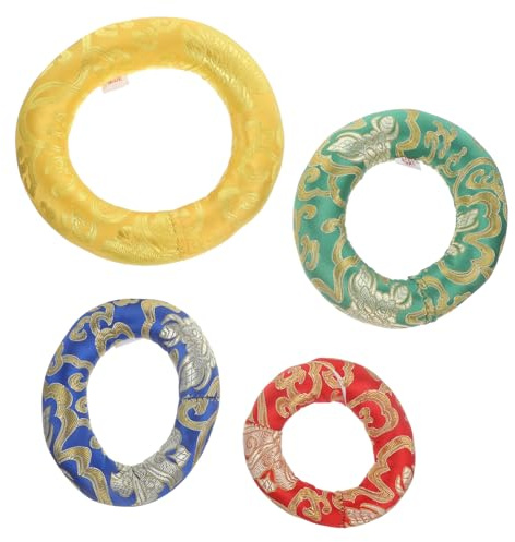 16 Stück Matte Seidenbrokat-Ring Meditationsschalenkissen Tibetische Klangschalenkissen Schalenhalter Klangschalenpolster Gong-Seidenkissen Kissen für buddhistische Instrumente Rutschfeste Nepal-Bau