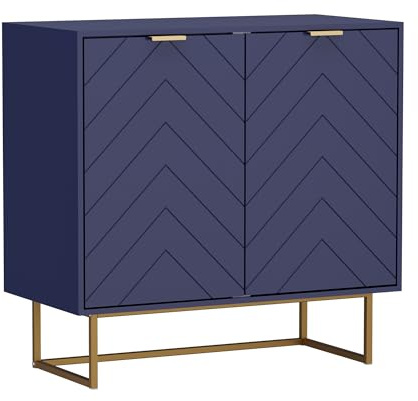 UEV Byrå med 2 dörrar, skänk med fötter och justerbara hyllor, köksskåp, sideboard, universalskåp för vardagsrum, matsal, hall och sovrum, 80 x 40 x 77,5 cm, blå