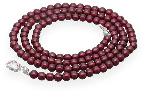 Lebensquelle Plus Edelstein Kugelkette + 925 Silber Verschluss | Ø 4mm Kugeln Karabinerverschluss 45cm lang | Hochwertige Kette (Granat)