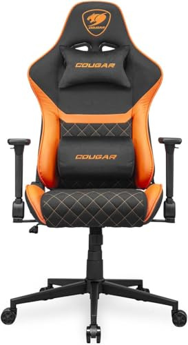 COUGAR Armor One V2 F Chaise de Jeu avec Surface en Tissu tissé, accoudoirs Pliables 4D, inclinable à 155°, réglage de la Hauteur par Piston, Charge de Charge jusqu'à 120 kg, Noir et Orange