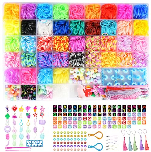 3800+ Elastique Bracelet Kit, Bracelet Elastique Enfant Kit 54 cellules, comprenant métier à tisser, crochet, élastiques, breloques, perles etc.Élastique Loom Bands Kit, jouets et cadeaux pour enfants