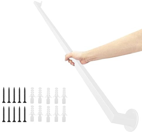 Lanmmraifc Pasamanos para escaleras, Kit Completo de pasamanos para escaleras de Interior y Exterior de 30 a 600 cm, de Metal Blanco, con Tubo Cuadrado(30cm)