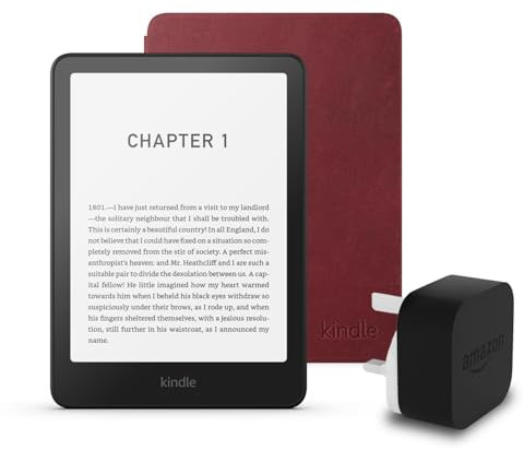 Kindle Paperwhite (2024 Release) 16 GB without ads, an Amazon Premium Leather Cover and an Amazon Powerfast 9W Power Adapter