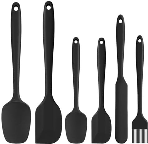 SHSMPXOY Spatule Silicone Cuisine Lot de 6 Marises de Cuisine Pâtisserie Résistante à la Chaleur Noir Ustensiles de Cuisine Silicone Spatule Patisserie pour Cuisson et Mélange sans BPA
