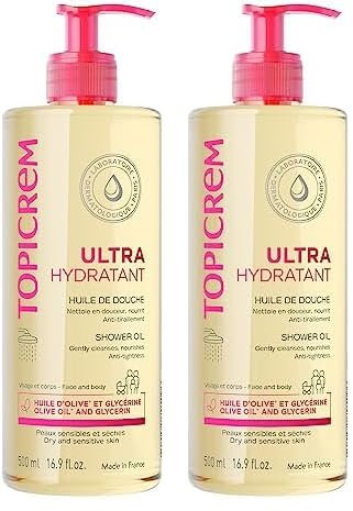 Topicrem - Ultra-Hydratant, Huile de Douche - Nettoie, Nourrit, Protège - Gel Douche Visage et Corps pour Peaux Sensibles, Sèches, Bébés, Enfants et Adultes - Fabrication Française - 1000 ml