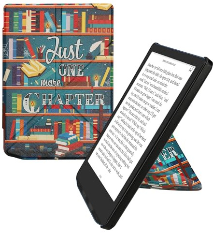 kwmobile Konstläderfodral för e-läsare kompatibel med Pocketbook Verse/Verse Lite/Verse Pro/Color/Vivlio Light/Light HD – Fodral med viklock i flerfärgat – Bibliotekstema