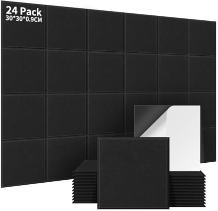 AsmeSonic 24 Piezas 2,16㎡ Paneles Acústicos Autoadhesivos Negro
