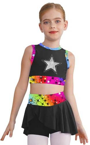 TSSOE Dansset för barn, flicka, 2 delar, ärmlös topp, slits, gymdräkt, sport, simning, svart, 11-12 �r