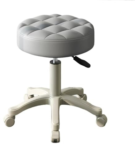 UDIYO Beauty Stool with Wheels, Rolling Stool, Faux Leather Soft Cushion Height Adjustable 360° Swivel Armless Backless Drafting for Work SPA Salon Bar Cafe Home Office Stool (Grey)