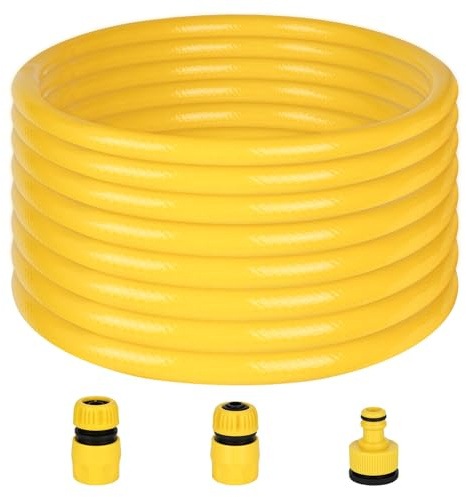 Rzspher Tuyau d'arrosage de 10 m de diamètre - 15 mm de diamètre - Résistant aux UV - Résistant à la pression - Résistant aux plis - Avec 3 accessoires - Jaune