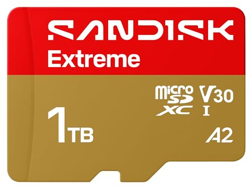 SANDISK 1TB Extreme microSD UHS-I Card - Up to 245MB/s Read Speed and 170MB/s Write Speed, 5.3K Video, 4K UHD Video, high-Performance for Action cams, Drones, Android Devices - SDSQXH9-1T00-GZ6MA