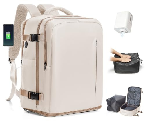 BJLFS Vakuumryggsäck resväska med pump Ryanair kabinväskor 40 x 30 x 20 handbagage under sätet Wizzair Easyjet Vueling handbagage dammsugarpåsar för resor vattentät bärbar dator ryggsäck kvinnor 17