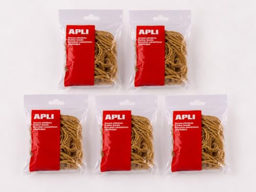 APLI 20903 - Gomas Elásticas Ø 60 x 2 mm de Caucho Natural – 500 g, Pack de 5 Bolsas, Resistentes y Reutilizables
