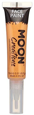 Moon Creations Face & Body Paint Tubes with Brush Applicator | Orange | 15ml | Ready to Use | Cruelty Free, Made in UK | Face Paint for Kids, Adults, Fancy Dress, Festivals, Halloween
