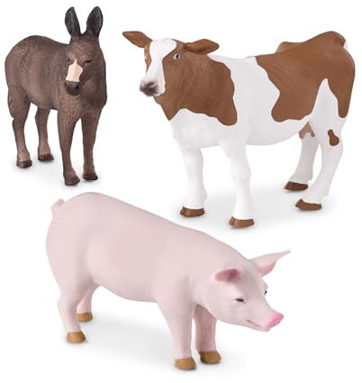 TERRA by Battat - Bauernhoftiere - Schwein, Esel, Kuh - Tierisches Spielzeug für Kinder - 3 Bauernhof-Tierfiguren - Realistisches Tierspielset - Schwein, Esel, Kuh - 3 Jahre +