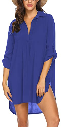 UNibelle Strandkleid Damen Badeanzug Strand Bluse Shirts Bikini Cover Up Beachwear Badeanzug Sommerkleid Sexy, Snorkel Blue, XL