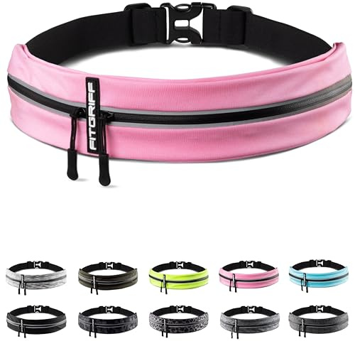 Fitgriff® Running Belt for Men & Women - Secure Jogging Pouch for Phone, Keys & Essentials - For All Cell Phones (Pink, 24.5 - 35.5 Waist Size)
