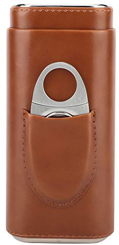 Birdlantern Zigarrenetui, tragbares Leder Zigarrenetui Zigarrenholz ausgekleideter Zigarrenhumidor mit Cutter (für 3 Zigarren) Ca. 16x7,5x3,5 cm(braun)