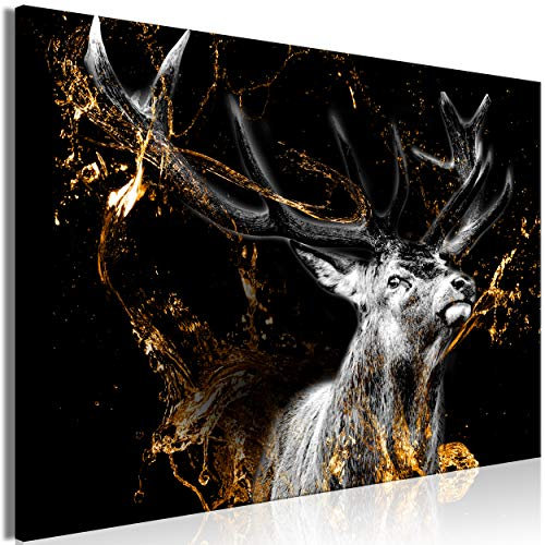 decomonkey Bilder Hirsch Abstrakt 90x60 cm 1 Teilig Leinwandbilder Bild auf Leinwand Vlies Wandbild Kunstdruck Wanddeko Wand Wohnzimmer Wanddekoration Deko Tiere schwarz