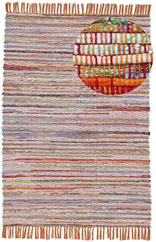 carpetfine Flachgewebeteppich Kelim Chindi Orange 80x150 cm | Moderner Teppich für Wohn- und Schlafzimmer