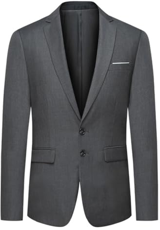 Allthemen Blazer da Uomo in Tinta Unita con 2 Bottoni Giacca da Abito da Lavoro Formale Blazer Bussiness da Cena per Matrimonio Grigio Scuro M