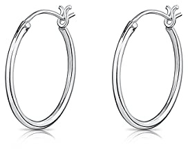 DTPsilver® 925 Sterling Silver TINY/SMALL/MEDIUM/LARGE Creoles/Hoops Hinged Post Earrings - Thickness 1.2 mm - Diameter 10, 12, 14, 16, 18, 20, 25, 30, 35, 40, 50, 60 mm