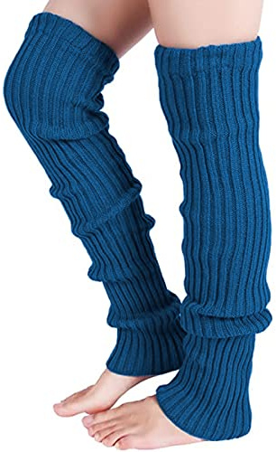 Nanxson Damen Lang Stulpe Leg Warmer Gestrickte Over-Knee Lange Beinstulpe Tanzen Strumpf (Dunkel Blau-65)