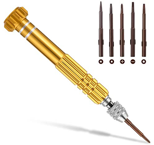 Grevosea 5-in-1 Mini Screwdriver Set, Multifunctional Tiny Screwdriver Slotted and Phillips Professional Precision Sunglasses Screwdriver for Eyeglass Sunglass Watch Jewelry Computer Repair Tool Kit