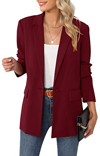 Luyaa, giacca blazer oversize da donna, casual, per lavoro e ufficio, con apertura sul davanti, in tessuto con fodera e spalline imbottite, Vino rosso, Small