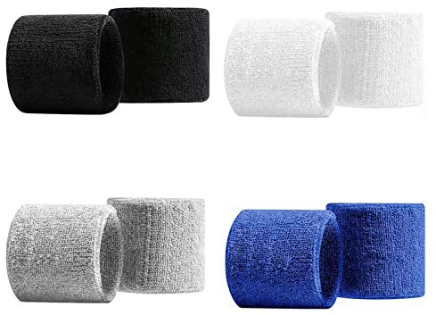 JCKD 8er-Pack Sport-Armbänder für Männer und Frauen, Schweißbänder, saugfähig, Fitness-Sport, Feuchtigkeitstransport für Fußball, Basketball, Tennis, Gymnastik, Golf, Laufen(4 Farben)