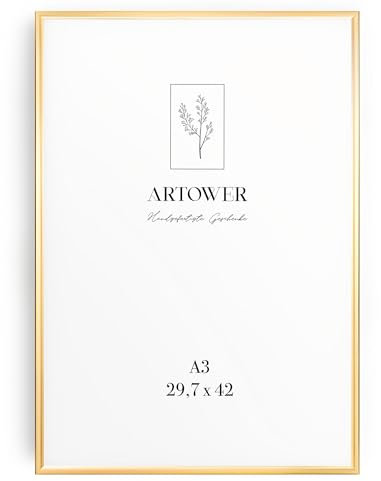 Artower® Bilderrahmen Gold Metall Dünner Rahmen für DIN A3 29,7 x 42 cm | Posterrahmen Groß Collage | Picture Frame Metal 30x42 cm | Aluminium Schmal Bilderrahmen | Gold Poster Rahmen