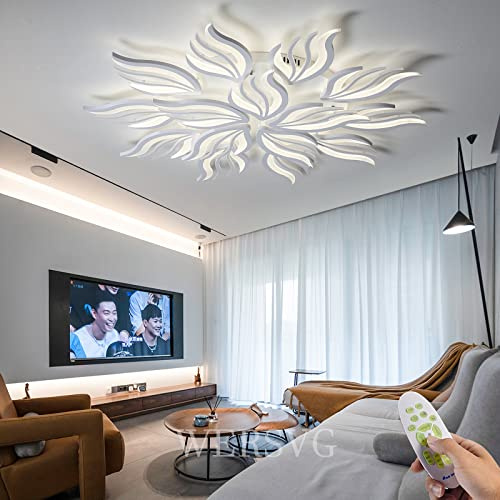 Taklampa Modern LED-taklampa Kreativ Vit taklampa med 15 - flammor Dimbar 3500K-6500K Med fjärrkontroll, för vardagsrum sovrum kök matsal hall lampa Ø115cm,145W