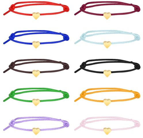 KALIONE Herz Freundschaftsarmband, 10 Stück Armbänder Mädchen, Größenverstellbar Frauen Mädchen Bracelet, Paar Armband, Damenarmbänder in 10 Farben, Gastgeschenk Teenager