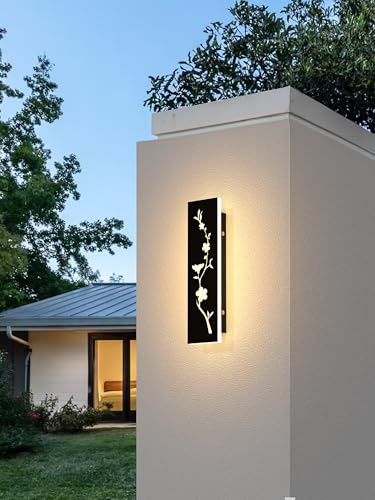 LUOLONG Applique murale longue LED noire 30cm applique murale extérieure 12W IP67 étanche lampe murale de villa conception de fleur de pêche appliques murales extérieures murs jardins porche