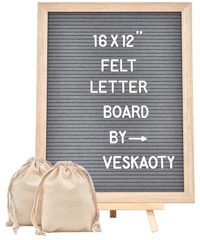 Veskaoty Felt Letter Board with 402 Letters & Stand, 12 x 16 inch, Gray
