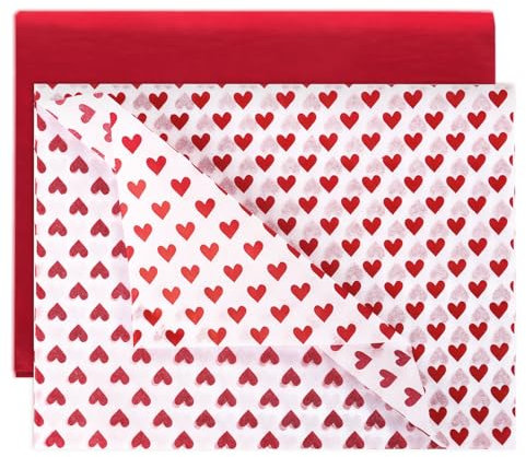 BETESSIN 20 Bögen 50x70cm Seidenpapier Rot & Herz - Valentinstag Seidenpapier Verpackungsmaterial - Geschenkverpackungen für Valentinstag und Geburtstag