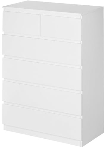 HOMCOM Cassettiera 6 Cassetti con Design Antiribaltamento, Cassettiera Camera da Letto in Legno Truciolato, per Soggiorno, Corridoio e Bagno, 80x39x115 cm, Bianco
