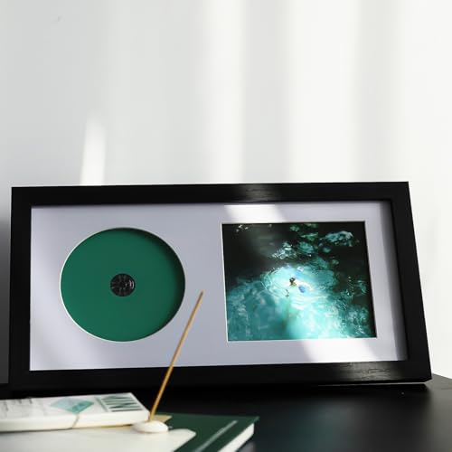 Cornice per esposizione CD con vero vetro, custodia in legno con autografo, per tavolo e montaggio a parete, cornice per album per autografi, supporto da tavolo e mensola decorativa (cornice nera e