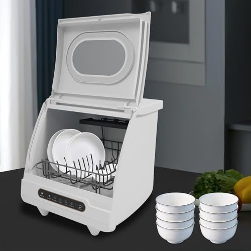 Mini lave-vaisselle de table, 800 W, avec 5 programmes et réservoir d'eau intégré de 5 litres, jet d'eau rotatif à 360°, portable, pour appartements et camping-cars