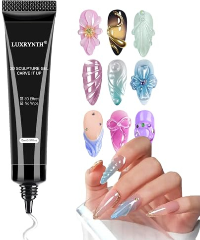 No Wipe 3D Nail Art Sculpture Gel, Clear Sculpting Gel for Nails Extension, Hard Builder Gel Nail Glue, 3D Carving Gels for Nail Art Painting, DIY Sculpting Gel Manicure Decoration,15ml