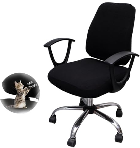KIRZAX Juego de fundas negras para sillas de oficina, funda elástica lavable para la mayoría de sillas de oficina de 38-52 cm, funda de respaldo y funda de cojín de asiento