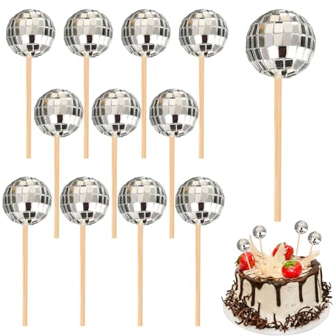 Decorazioni Per Torte Con Palline Da Discoteca,12 Decorazioni a Forma di Palla da Discoteca Argentata per Decorazioni Feste a Tema Musica Anni '70/'80/'90 Torte Cupcake e Dessert per Feste