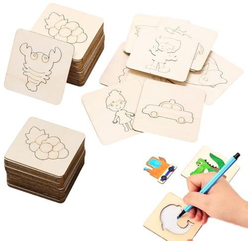 FAINCA Stencil Plantillas 60 Piezas Plantillas para Pintar Madera 7,5x7,5cm | Stencil Plantillas Scrapbooking Pintura Decorativa Stencil Plantilla de Dibujo para Dibujos Paredes Muebles Niños DIY Hogar