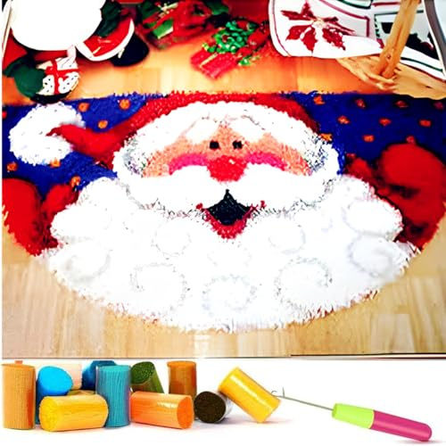 Santa Claus Latch Hook Kits for Adults Beginners, Pre-Printed 17â X 17